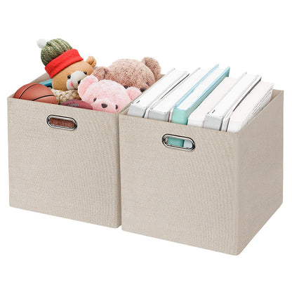 Foldable Storage Bins,13×13 Storage Cubes Basket Containers for Shelf Cabinet Bookcase Boxes,Thick Fabric Drawers - Set of 2, Beige