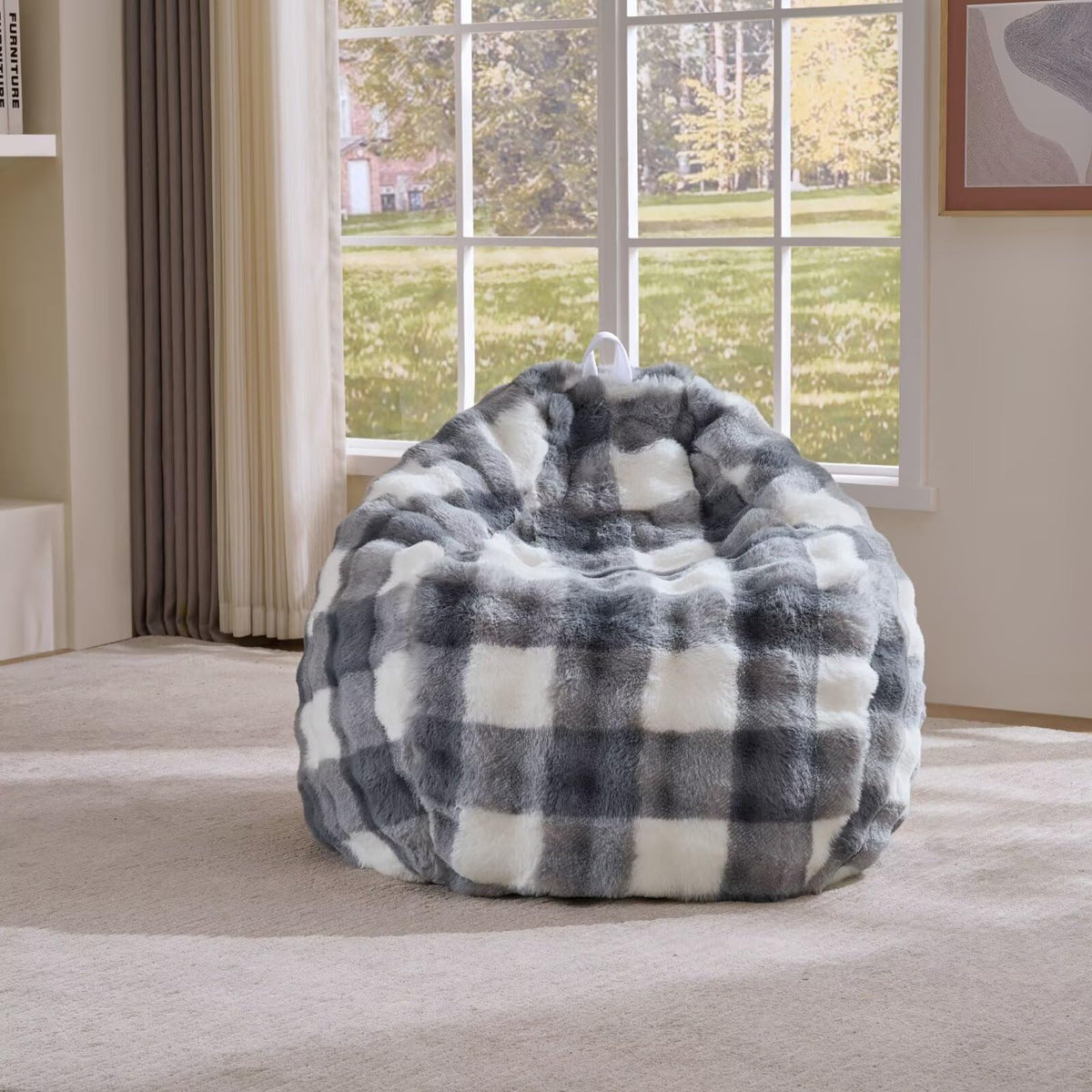 Fluffy Faux Rabbit Fur Bean Bag Chair Cover(No Filler),Cozy Shaggy Bubble Stuffed Animal Storage Large Bean Bag Cover for Bedroom Living Room,Fuzzy