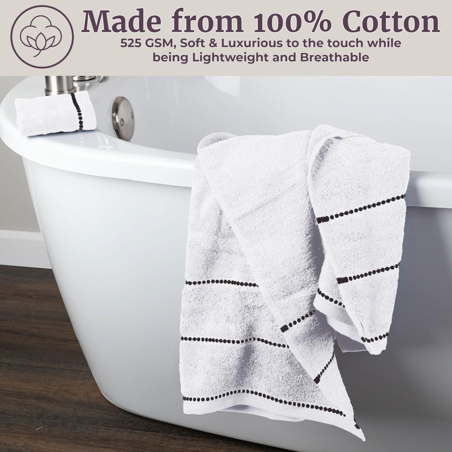 Lavish Home Luxury Cotton Towel Set- Quick Dry, Zero Twist and Soft 6 Piece Set With 2 Bath Towels, 2 Hand Towels and 2 Washcloths (White/Black)