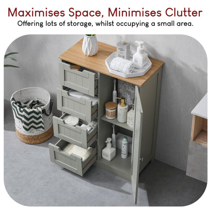 Bath Vida Priano Freestanding 4 Drawer 1 Door Bathroom Cabinet, Grey & Oak