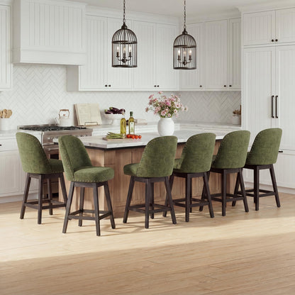 Bar Stools Set of 6, 360° Swivel Counter Stools with Upholstered Seat, Wooden Frame & Nailhead Trim
