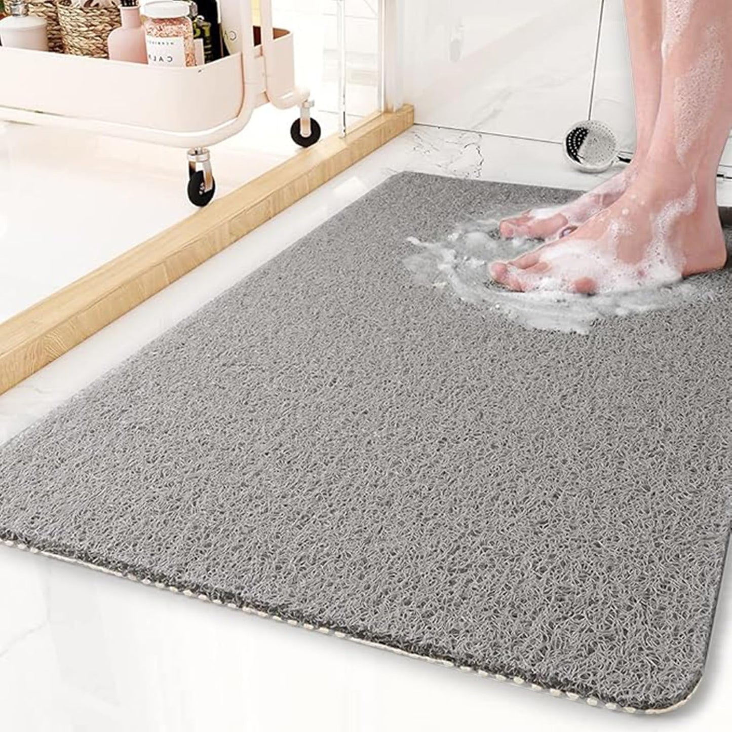 Shower Mat Non Slip Anti Mould: Bath Mats for Inside Bath- 80 x 60 cm Anti Slip Shower Mats for Inside Shower- Loofah Shower Mat Grey Long Washable