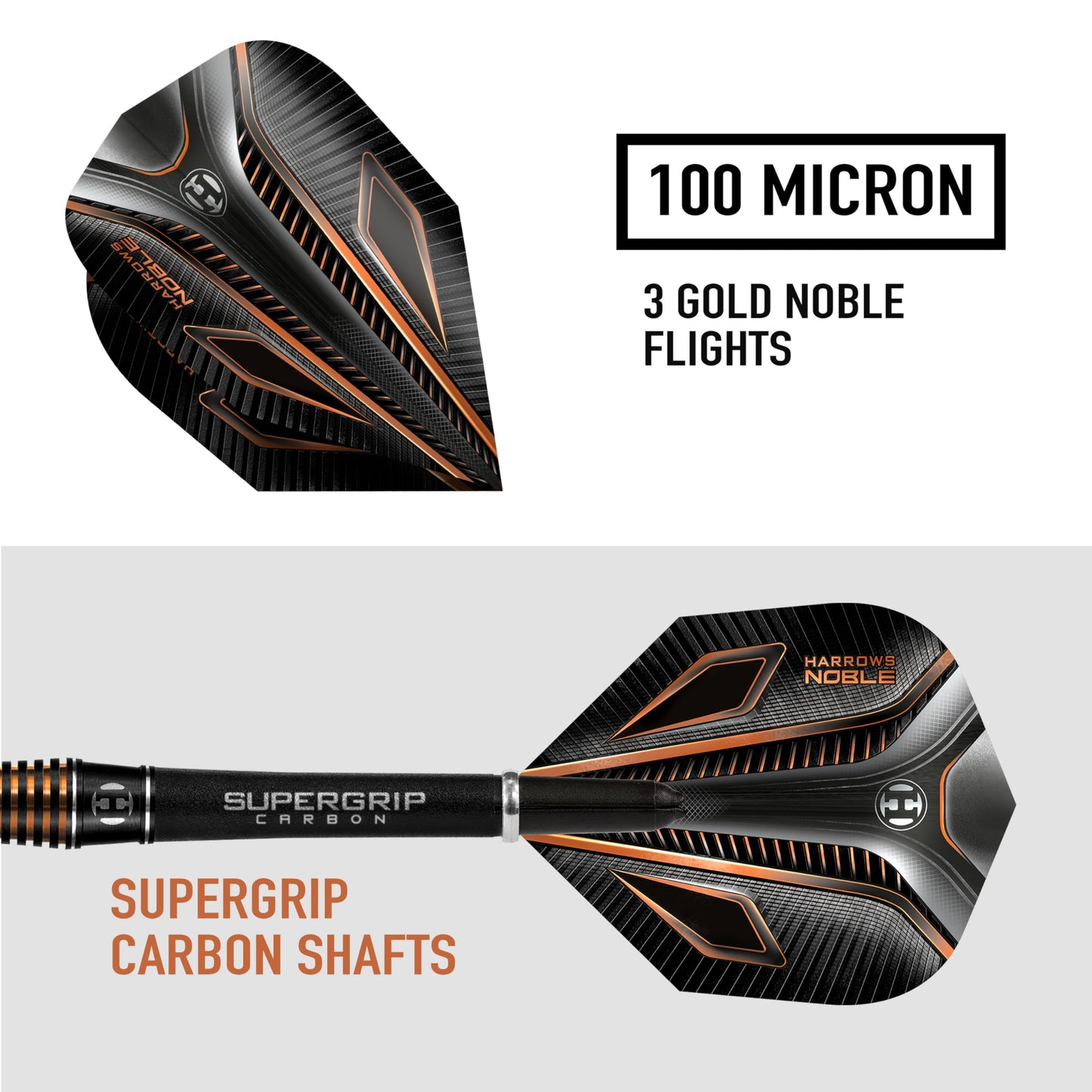 Harrows Noble 90% Tungsten Steel Tip Darts Set 22g, 23g, 24g & 25g - Includes Silver Supergrip Carbon Shafts & Micron Noble Flights (25g)