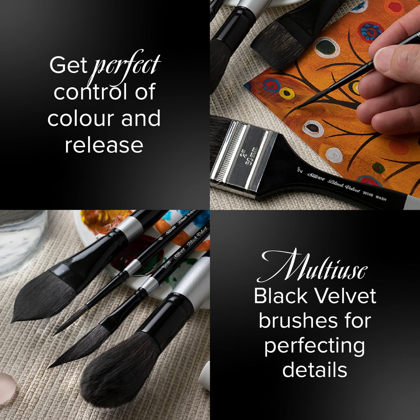 Silver Brush Limited 3000S14 Black Velvet Round Brush for Watercolour, Size 14, Short Handle