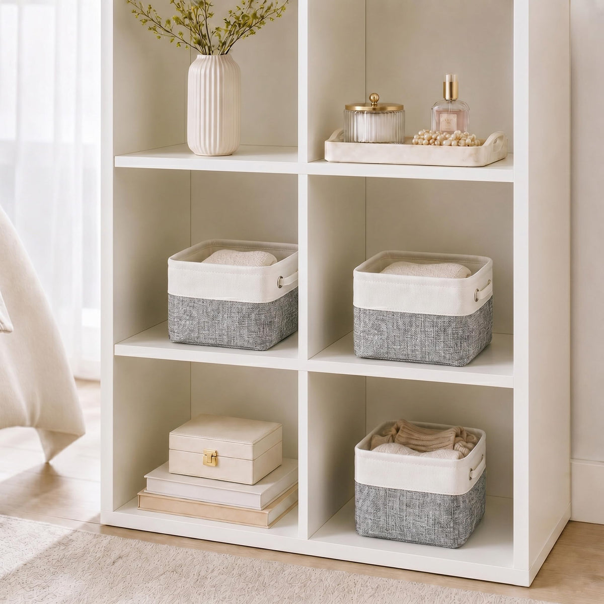 Mangata Fabric Storage Basket with Handles, Grey White S