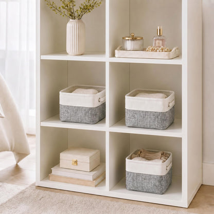 Mangata Fabric Storage Basket with Handles, Grey White S
