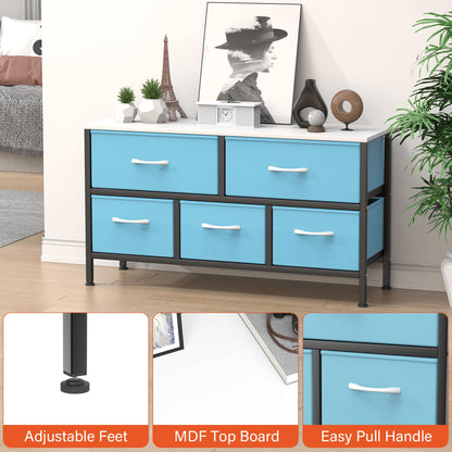 Feonase Bedroom Chest of Drawers, 5 Fabric Drawers Dresser with Metal Frame and MDF Top Board, Modern Storage Unit for Bedroom Living room, Entryway