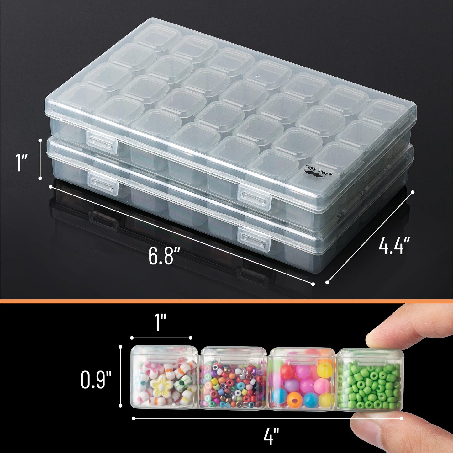 Mr. Pen-Bead Storage Containers, 28 Grids, 2 Pack, Grey, 160pcs Label Stickers, Bead Organizer, Craft Organizers and Storage