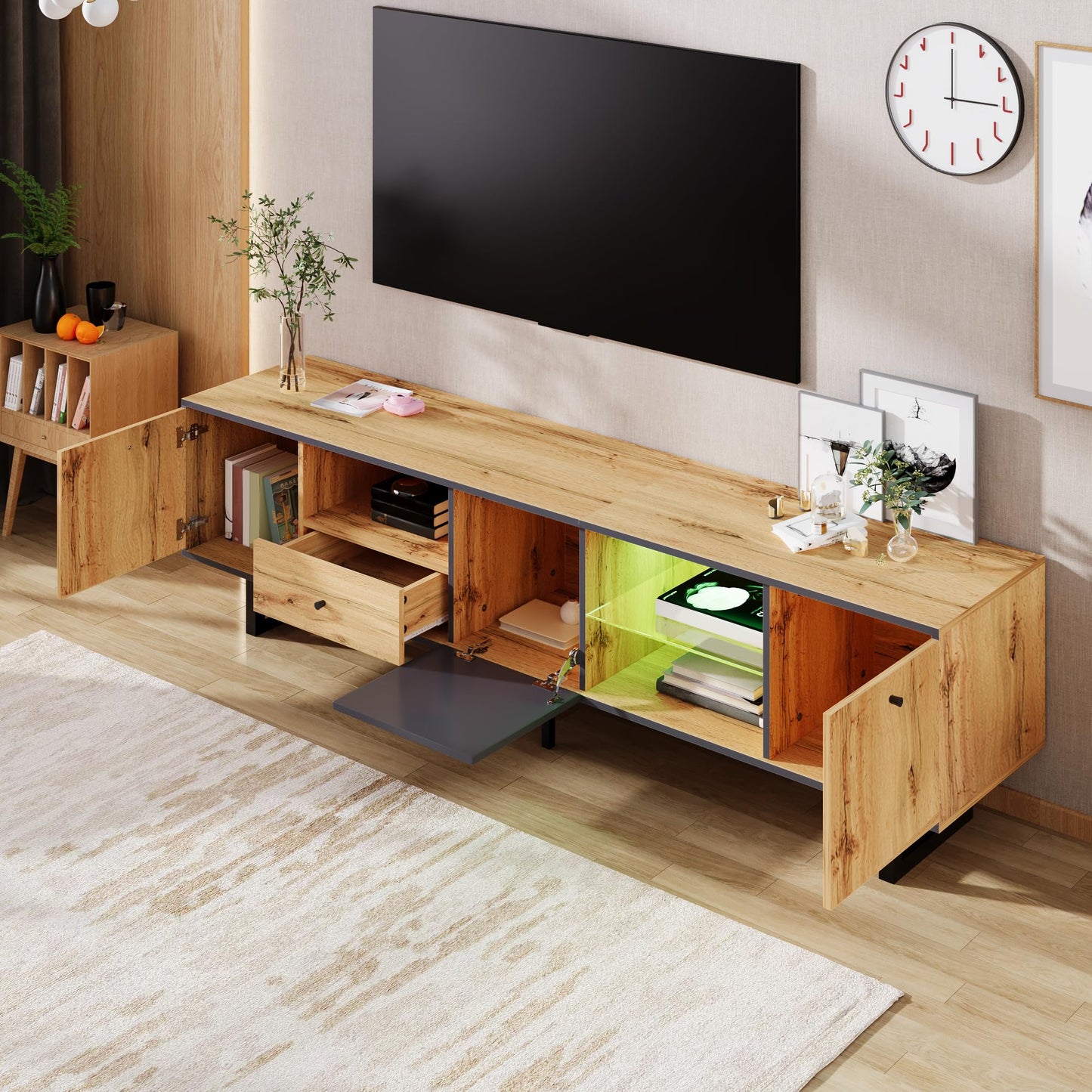 Ball & Cast Wooden TV Stand Cabinet, Media Console Table for up to 75 Inch TVs, TV Unit with 3 Doors and Drawer