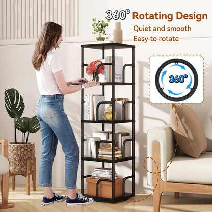 IBUYKE 5 Tier Rotating Bookshelf,Square Bookcases,Black TBC004B