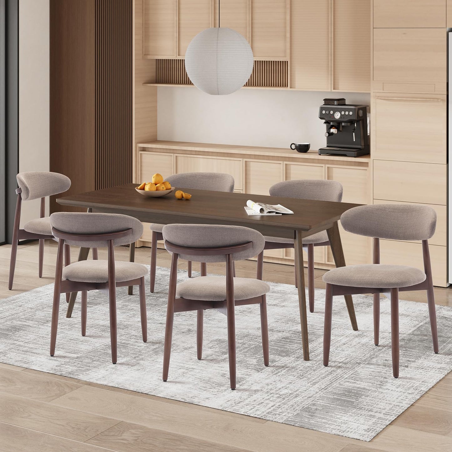 COLAMY Modern Dining Chairs Set with Wooden Legs – Upholstered Fabric Dining Room Chairs with Curved Backrest, Soft Cushion Seat