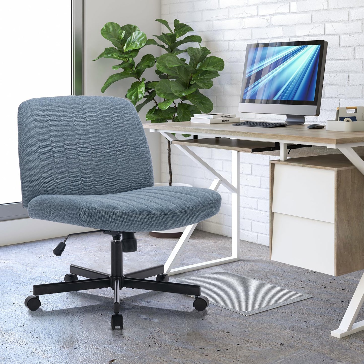 COLAMY Wide Office Chair, Padded Armless Task Vanity Chair Swivel Home Office Desk Chair 115°Rocking Mid Back Ergonomic Computer Chair for Home