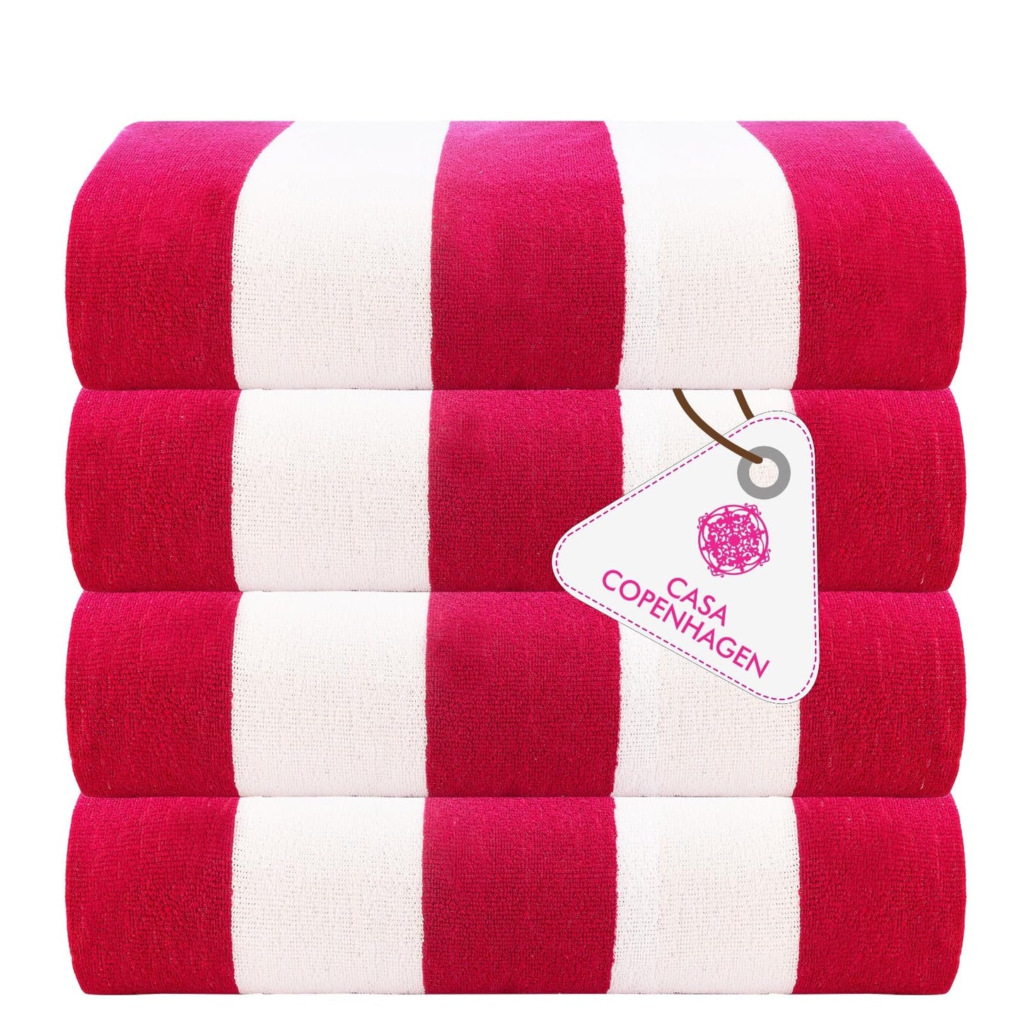 CASA COPENHAGEN Cabana Towel Designed in Denmark Rough and Tough, Quick Dry, Beach, Pool, Bath & Shower 30x60 inches 4 Pieces Cotton Beach Bath Towels