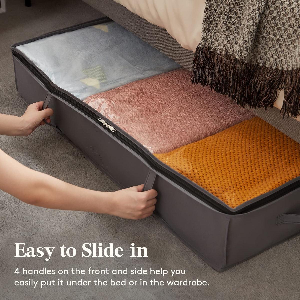 Lifewit 3 Pack 75L Under Bed Storage, Underbed Storage Boxes with Lid Clothes Storage Bag Wardrobe Storage Organiser with Reinforced Handle