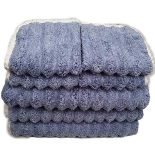 Soft Bath Towels Set, Microfiber Ribbed Oversized Bath Towels Extra Large for Bathroom, Home, Hotel, Spa, Beach, Pool, Gym (8-Piece Towel Set, Blue)