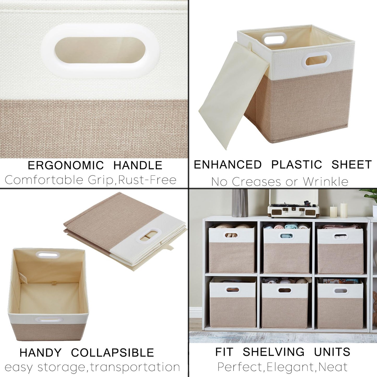 Mangata Cube Storage Boxes 28x28x28 cm, Fabric Storage Cube Baskets for Clothes Bins, Baskets, Chests,Toys (Light Khaki/Cream White, 4Pcs)