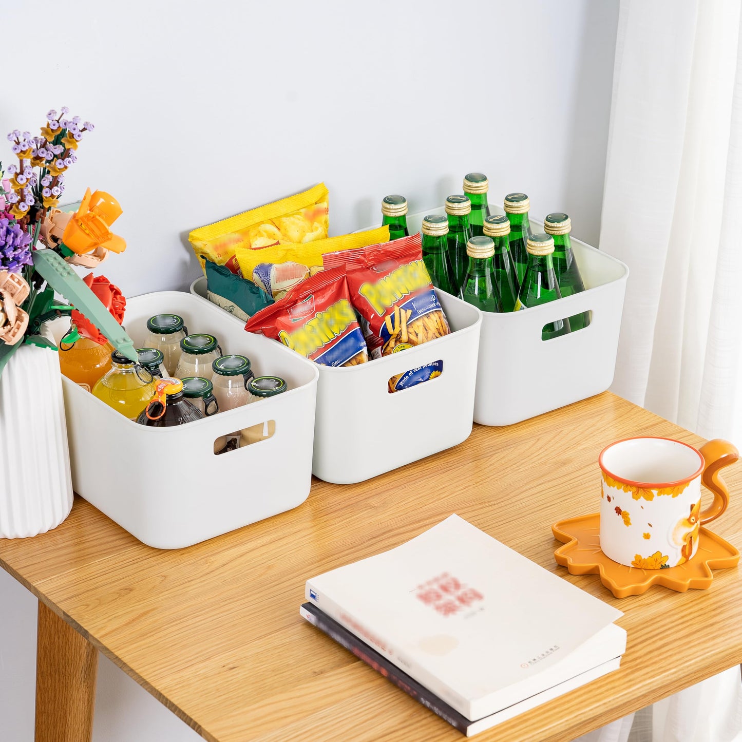 Cetomo 8L*4 Storage Basket, Plastic Open Storage Box, Containers for Shelves, Organizers with Handles for Office, Countertops, Cabinets, PP, BPA Free