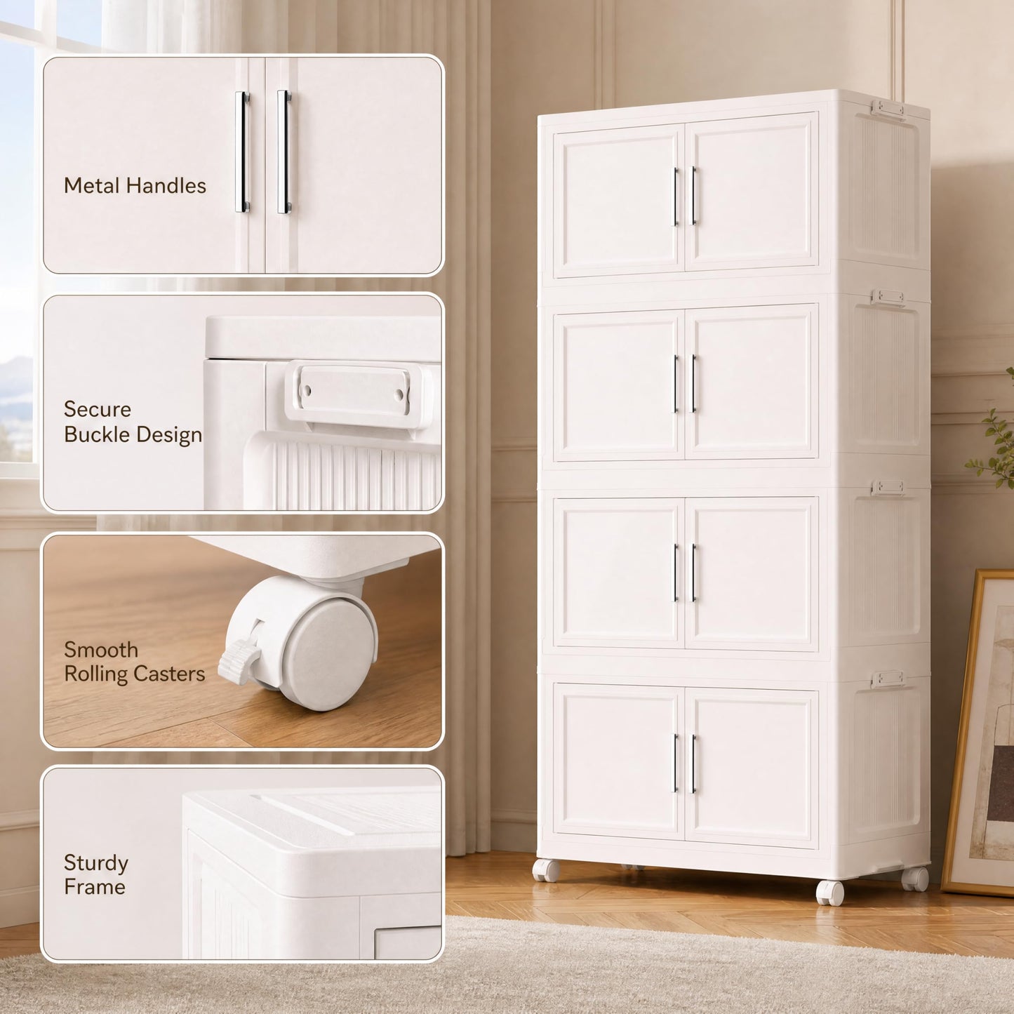 Naviconvex Storage Boxes with Lid, 120L*4 Tier Plastic Storage Box with 1 Lid, Foldable Boxes, Stackable Drawers with Wheels