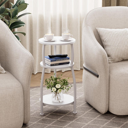 Yuede Round Side Table, 3 Tier Slim Round Coffee Table, Small End Table with Storage Shelf, Bedside Table, for Living Room, Bedroom, Small Space