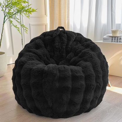 LIFEREVO Kids Fluffy Faux Rabbit Fur Bean Bag Chair Cover, No Filler, Black