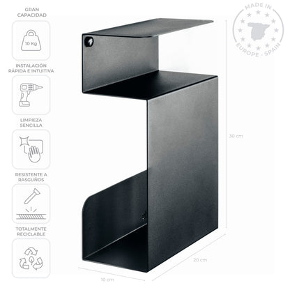 etterr Bedside Cabinet | Steel Bed Side Table | Black Floating Narrow Table | Made in Europe