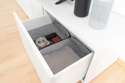 MIQIO® Design Felt Storage Box, Set of 4, with leather handle, 12x10x6 inch, Storage Baskets, Folding Box, Organiser Boxes, Dark Grey