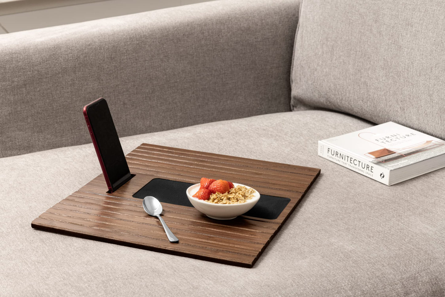 Bamboo Sofa Arm Tray – Anti-Slip, Flexible Sofa Arm Table for All Armrests – Durable Couch Tray with Elegant Design, Natural Color