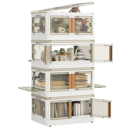 NETEL Storage Boxes With Lids, 4 x 83 L Plastic Storage Box with Lid, Stackable storage Boxes with wheels, Transparent Wardrobe Storage Organiser