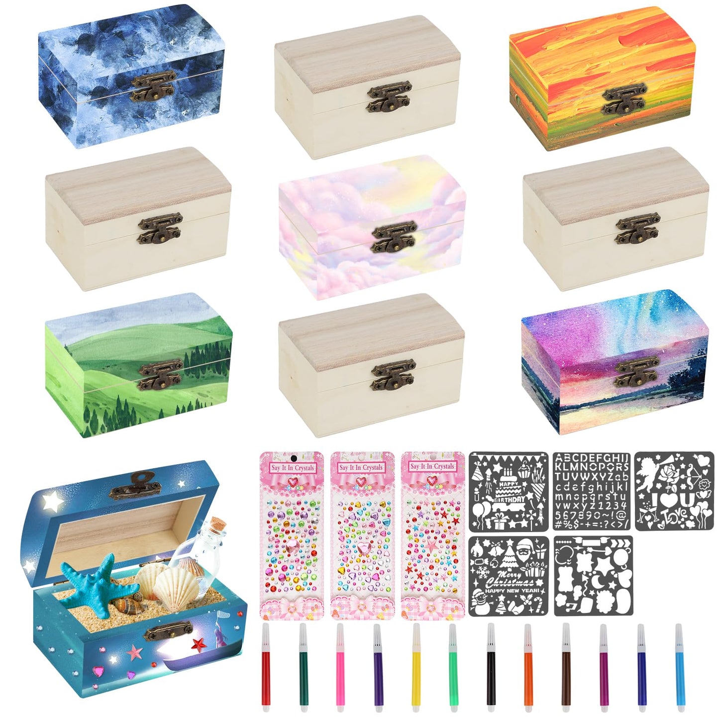 lahnao Pack of 10 Mini Treasure Chest Children's Birthday Treasure Chest Children with Lid, 5 x 5 x 9 cm Treasure Chest for DIY Events and Storage of