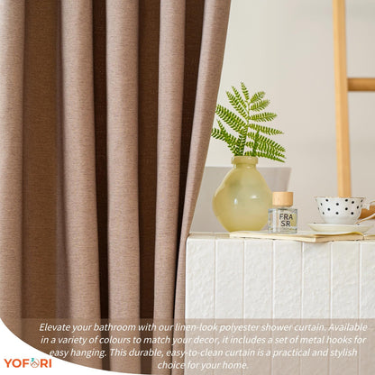 Yofori Khaki Shower Curtain for Bathroom, Fabric Shower Curtains Faux Linen Polyester Wet Room Shower Curtains Sets with Metal Hooks, 183x183cm