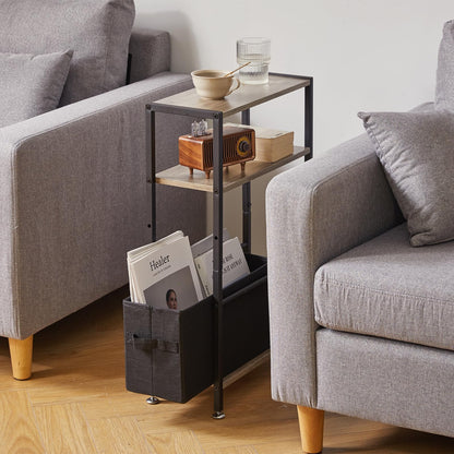 Aibiju Narrow Side Table with Storage Shelf,3-Tier Slim End Table with Fabric Basket,Modern Sofa Table Thin Side Table for Living Room, Bedroom