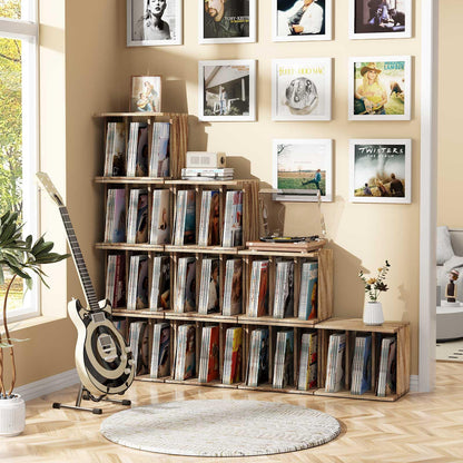 Emfogoo Vinyl Record Storage Wall Mounted Holds 100 LP Albums, 3-Tier Organizer Cabinet with Wall Mount