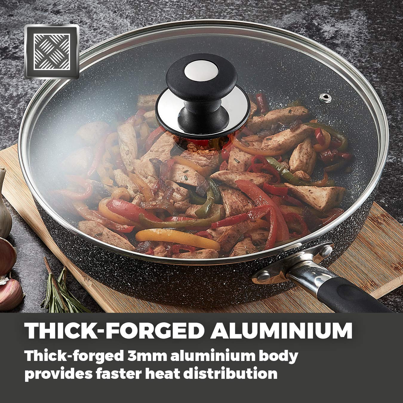 Tower T900117 Precision 28cm Non-Stick Forged Aluminium Multi-Pan with Black Diamond Coating, Stay Cool Handle, Black