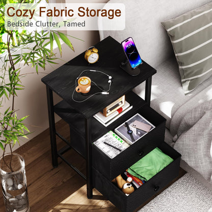 LOAKEKEL Bedside Table, Side Table with 2 Fabric Drawers, Sofa Table