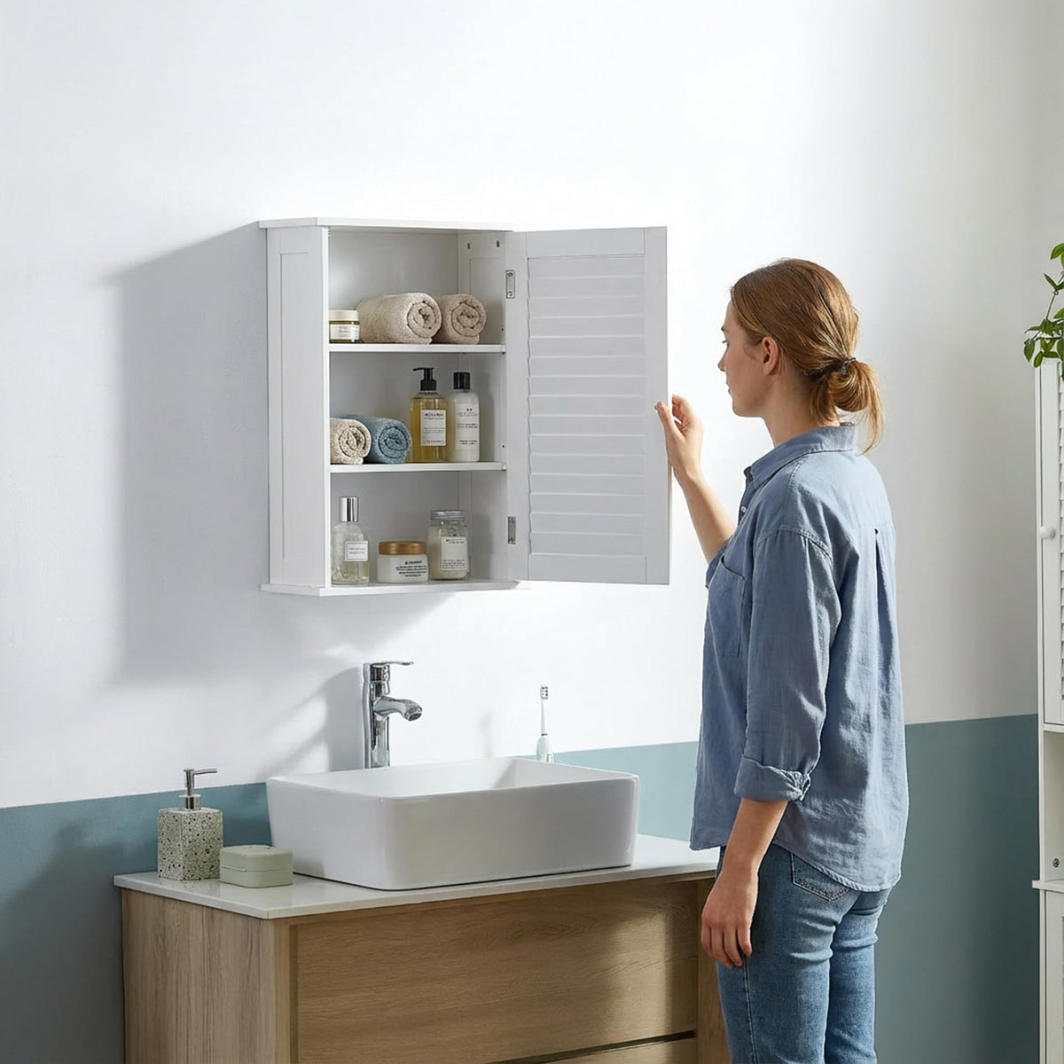 Bath Vida Bathroom Cabinet Single Door Shutter Wall Mounted Storage, White