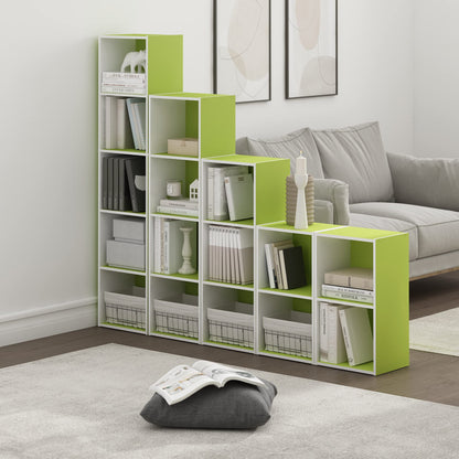 Furinno PASIR Book Shelf, 5-Tier Modern Bookshelf, Open Shelves Bookcase 9 x 12 x 52, for Living Room, Bedroom, Home Office, Green/White