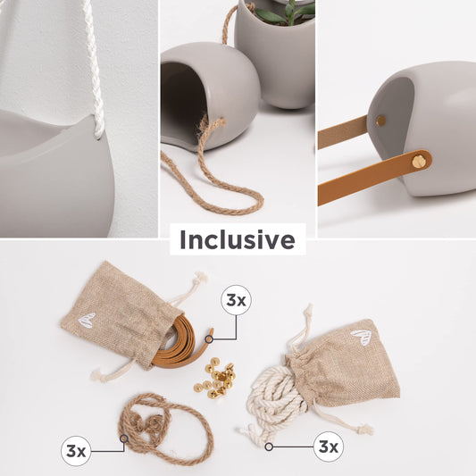 Kazai. Wall Planters -Ellie- | Hanging Ceramic Plant Pots, 3 Pieces, for Succulents and more | Wall Decoration for Indoors, Balcony and Garden | Light