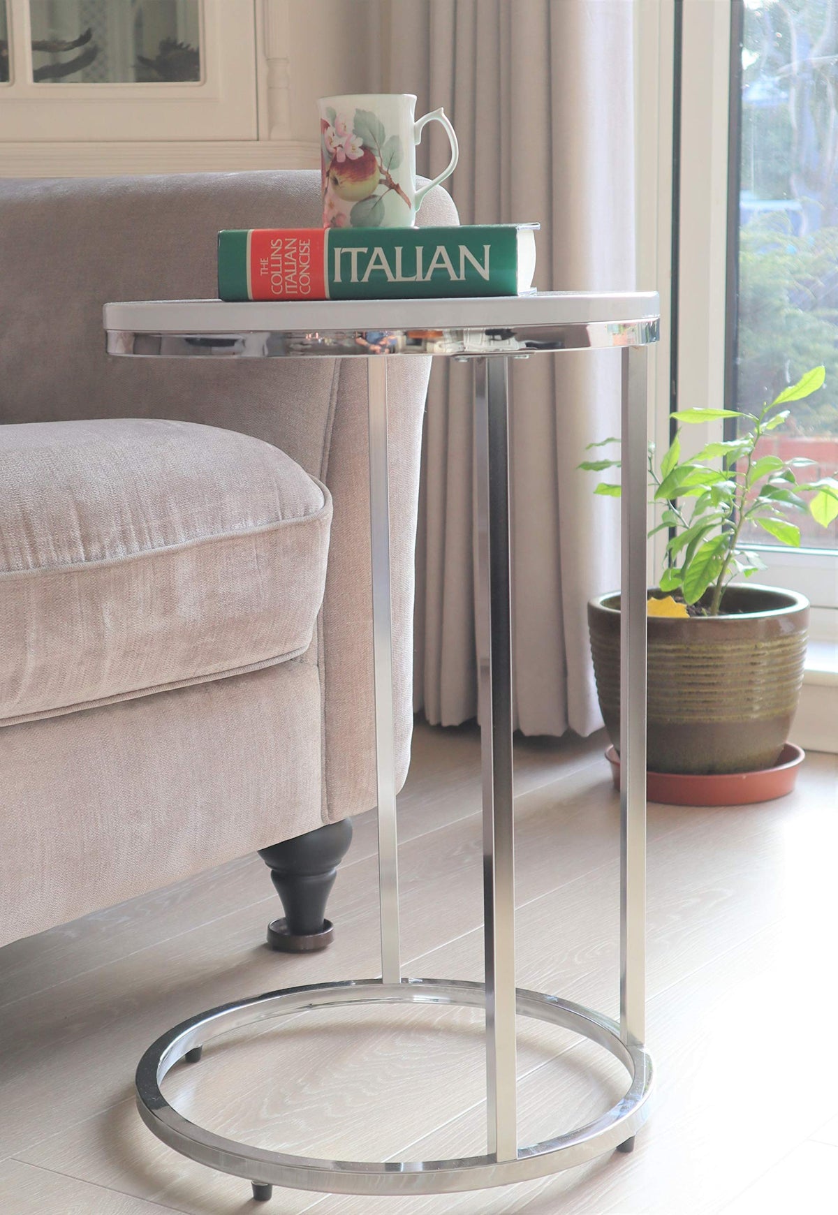 Aspect Paloma Round Side/End Table, Wooden Tops and Chrome Base (White)