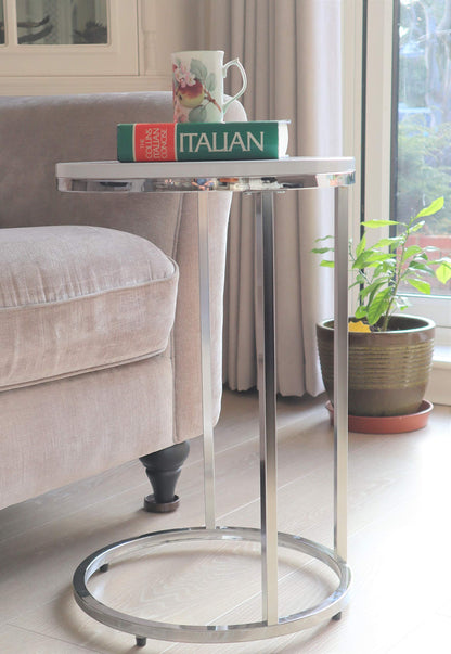 Aspect Paloma Round Side/End Table, Wooden Tops and Chrome Base (White)