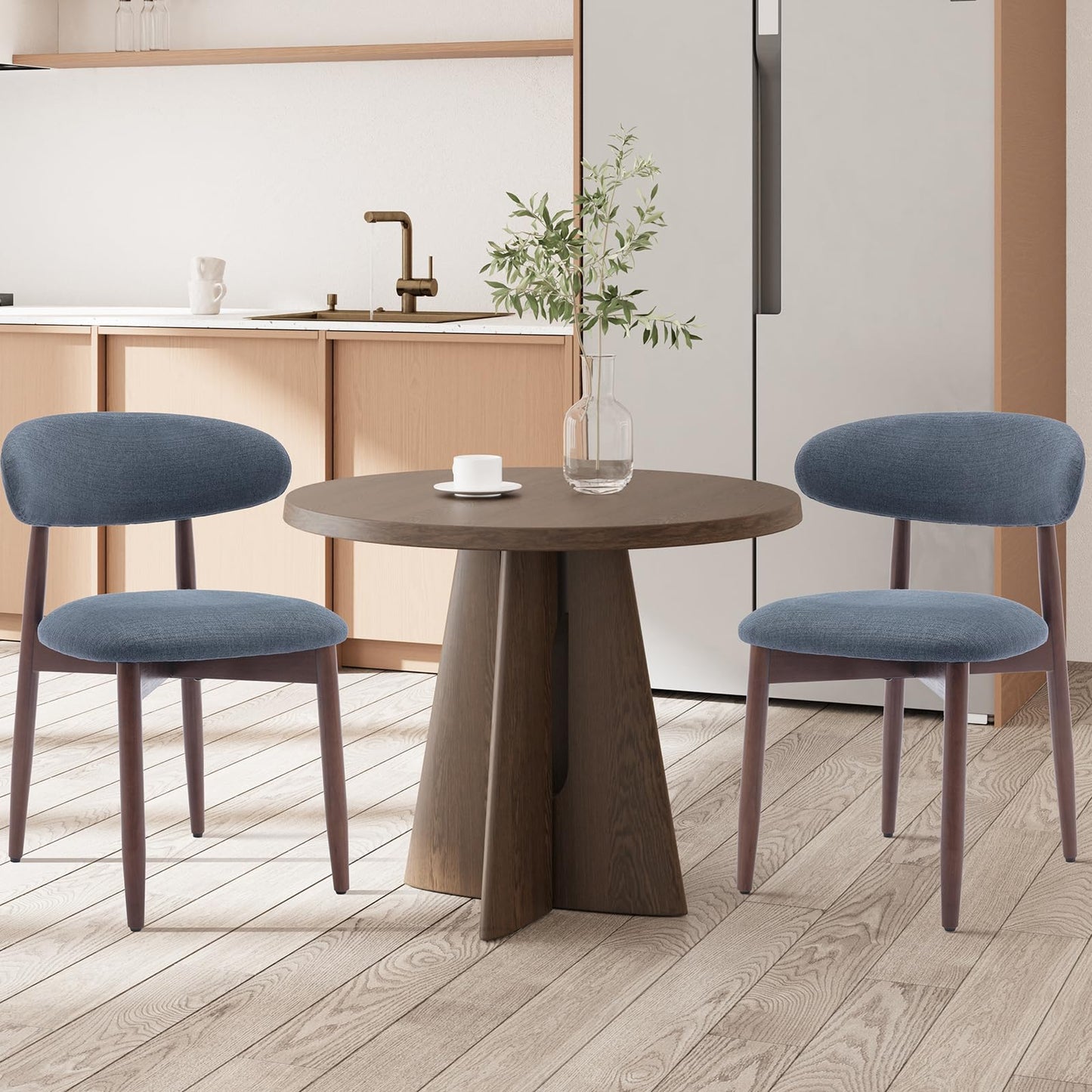 COLAMY Modern Dining Chairs Set with Wooden Legs – Upholstered Fabric Dining Room Chairs with Curved Backrest, Soft Cushion Seat