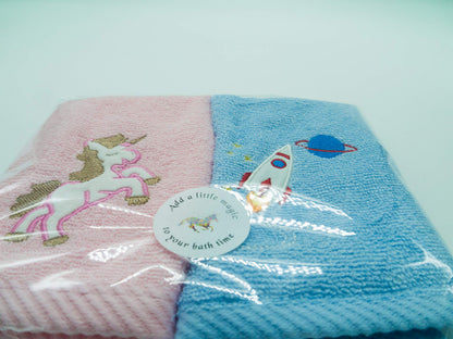 Lex's Linens Pack of 2 Kids Face Cloth (1 of Each) (Unicorn & Rocket)
