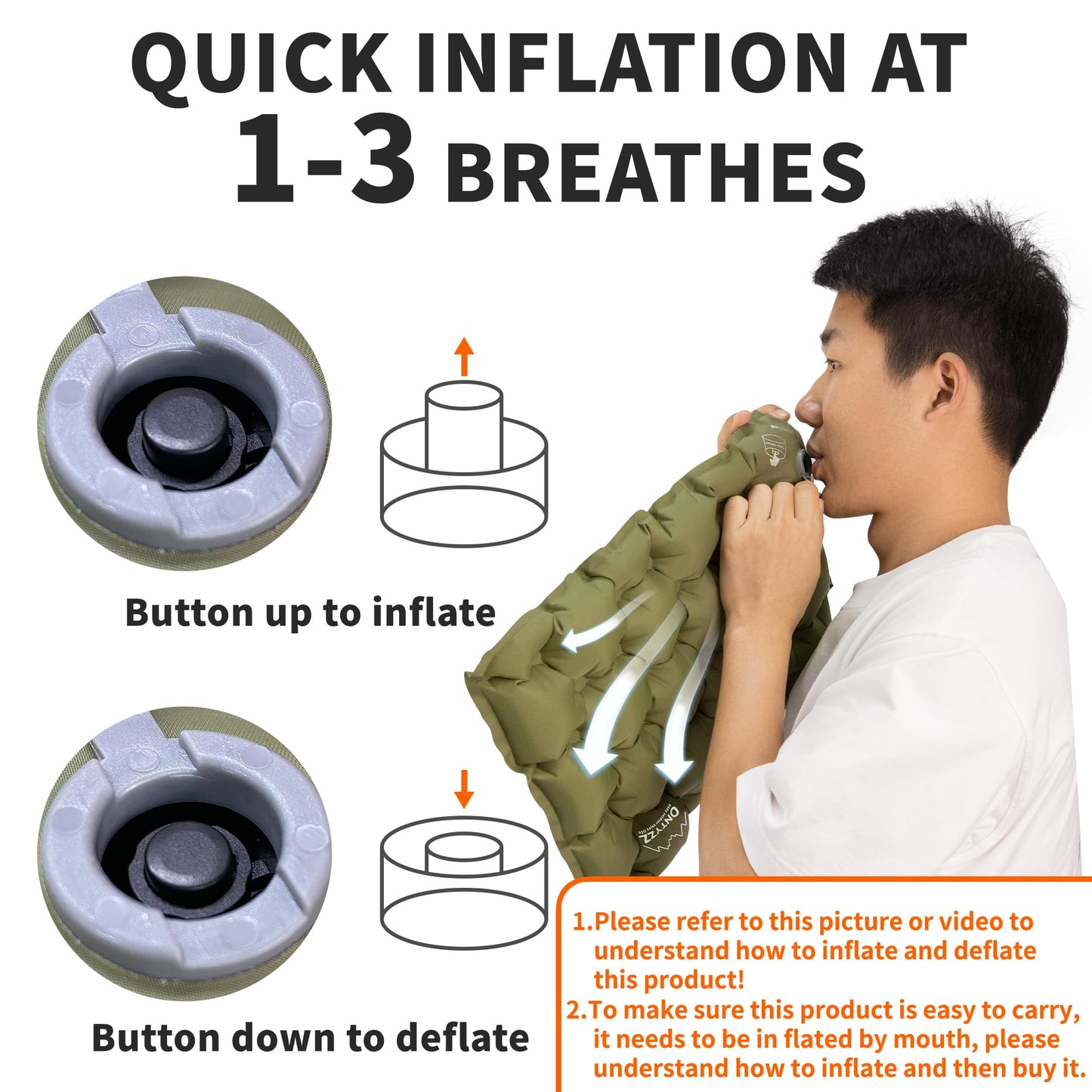 ONTYZZ Green Inflatable Seat Cushion Lightweight Stadium Seat Pad Waterproof Air Cushion for Stadium Hiking Office Airplane