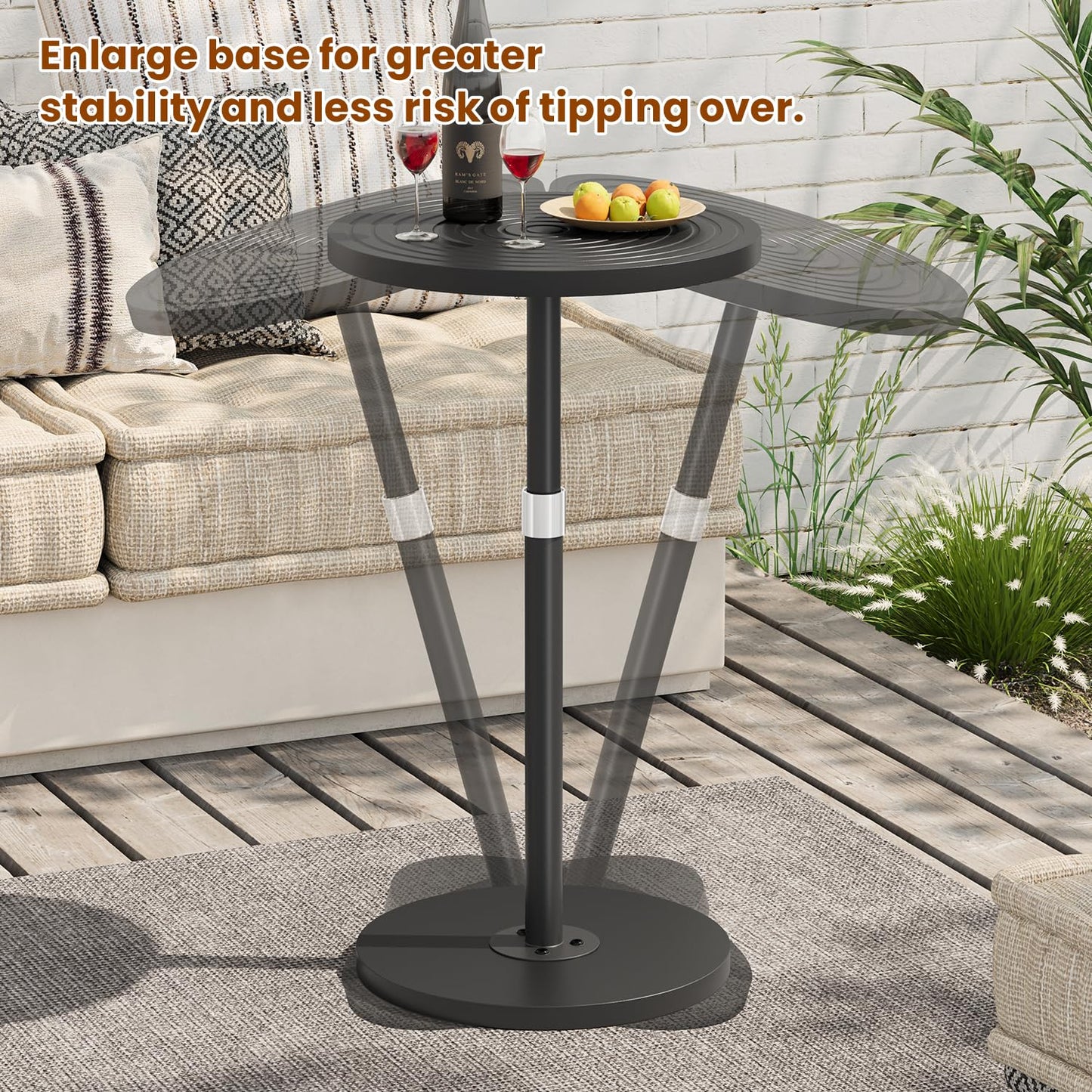 Small Side Table, Adjustable-Height Round Drink Table for Small Space