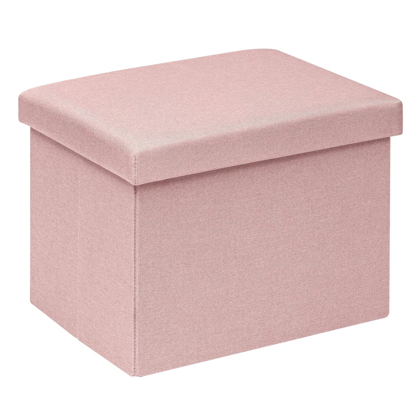 PINPLUS Folding Storage Box Ottoman, Linen Small Footstool, Pink