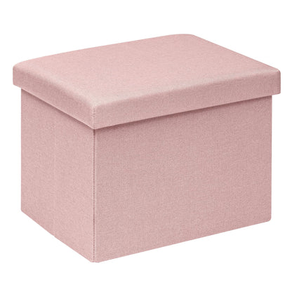 PINPLUS Folding Storage Box Ottoman, Linen Small Footstool, Pink