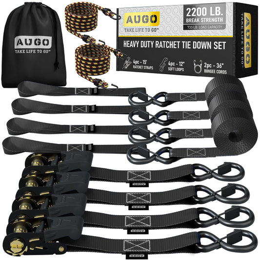 AUGO Ratchet Tie Down Straps ?4 PK? 4.5m ? 1000 KG Break Strength ? Safety Lock S Hooks ?for Moving Cargo, Appliances, Lawn Equipment, Motorcycle ?
