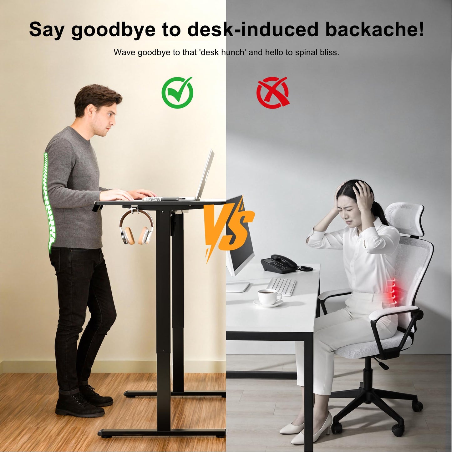 ERGOMAKER Electric Standing Desk 140x60cm, 2 Memory Presets, Black