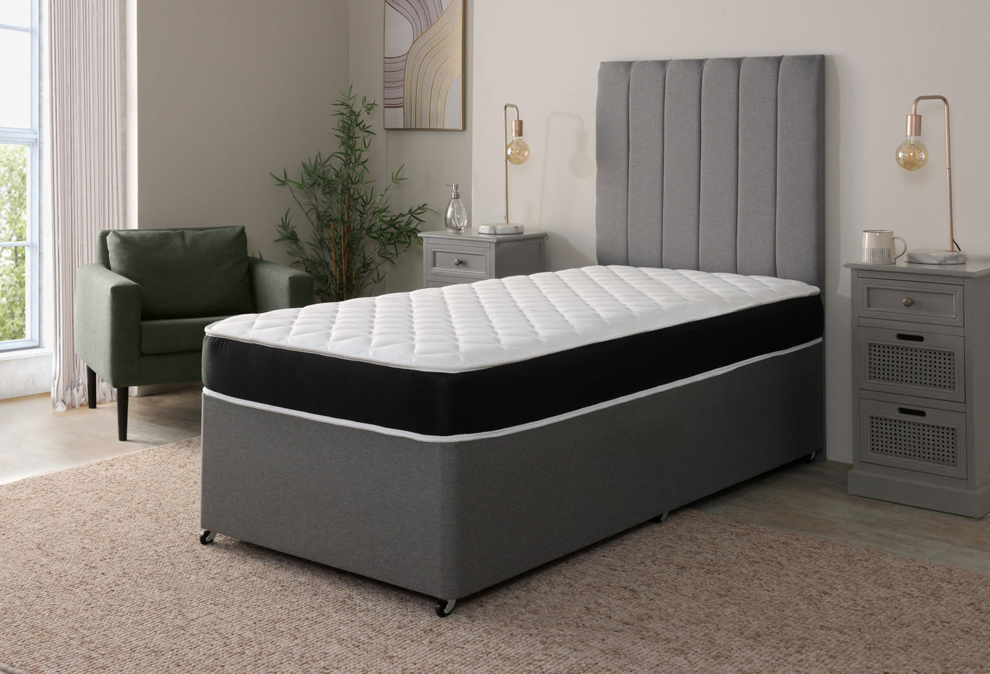 Starlight Beds Midnight Cooltouch Sprung Hybrid Single Memory Foam Mattress, Maximum Value, Soft Feel, Black. 18cm Deep. 3ft Single Mattress (90cm x