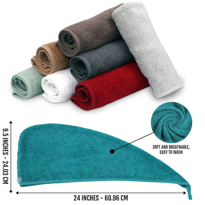 BAVIN LUXURY Hair Towel Wrap 100% Cotton, Instant Drying Lightweight Turban Cap Super Quick Absorbent Anti-Frizz Twist Toweling Dry Hat with Button