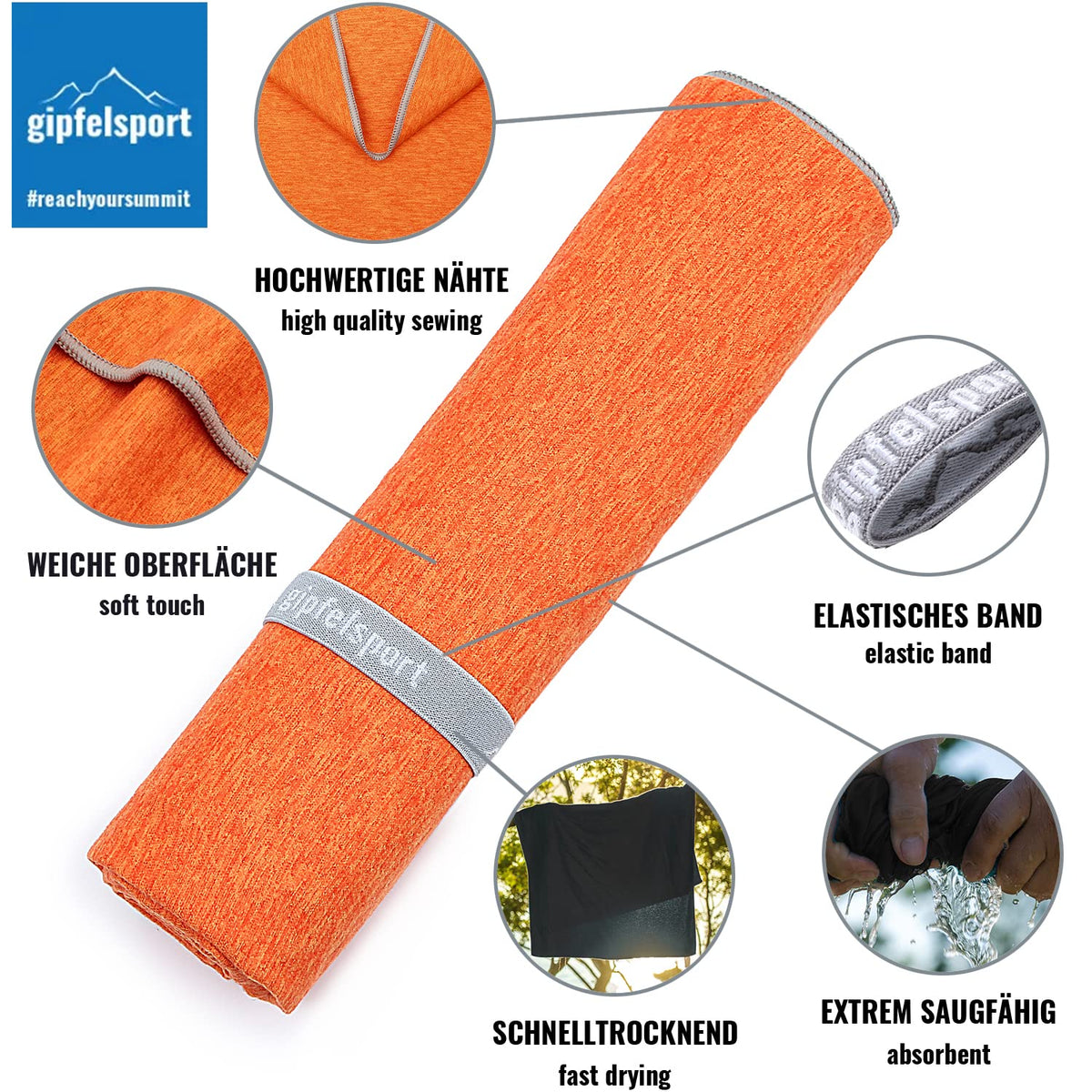 gipfelsport Microfibre Towel orange 1x S(80x40cm)